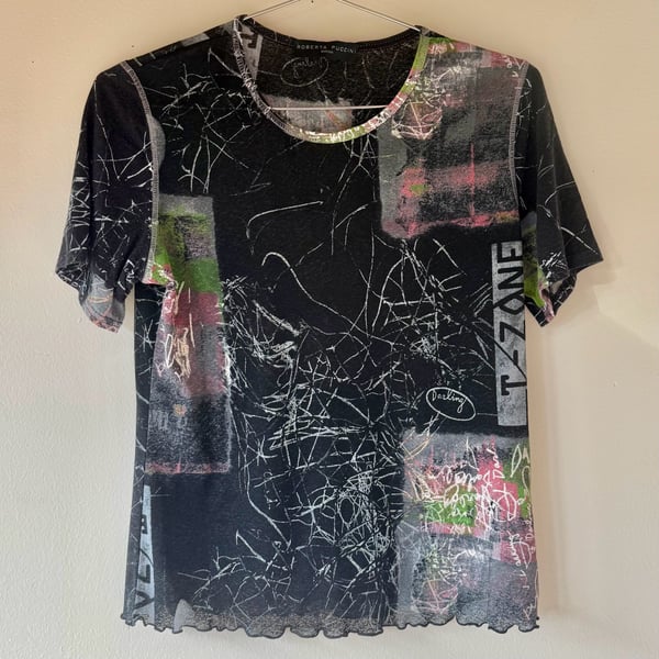 Italian Roberta Puccini Graphic Mesh T-Shirt Black