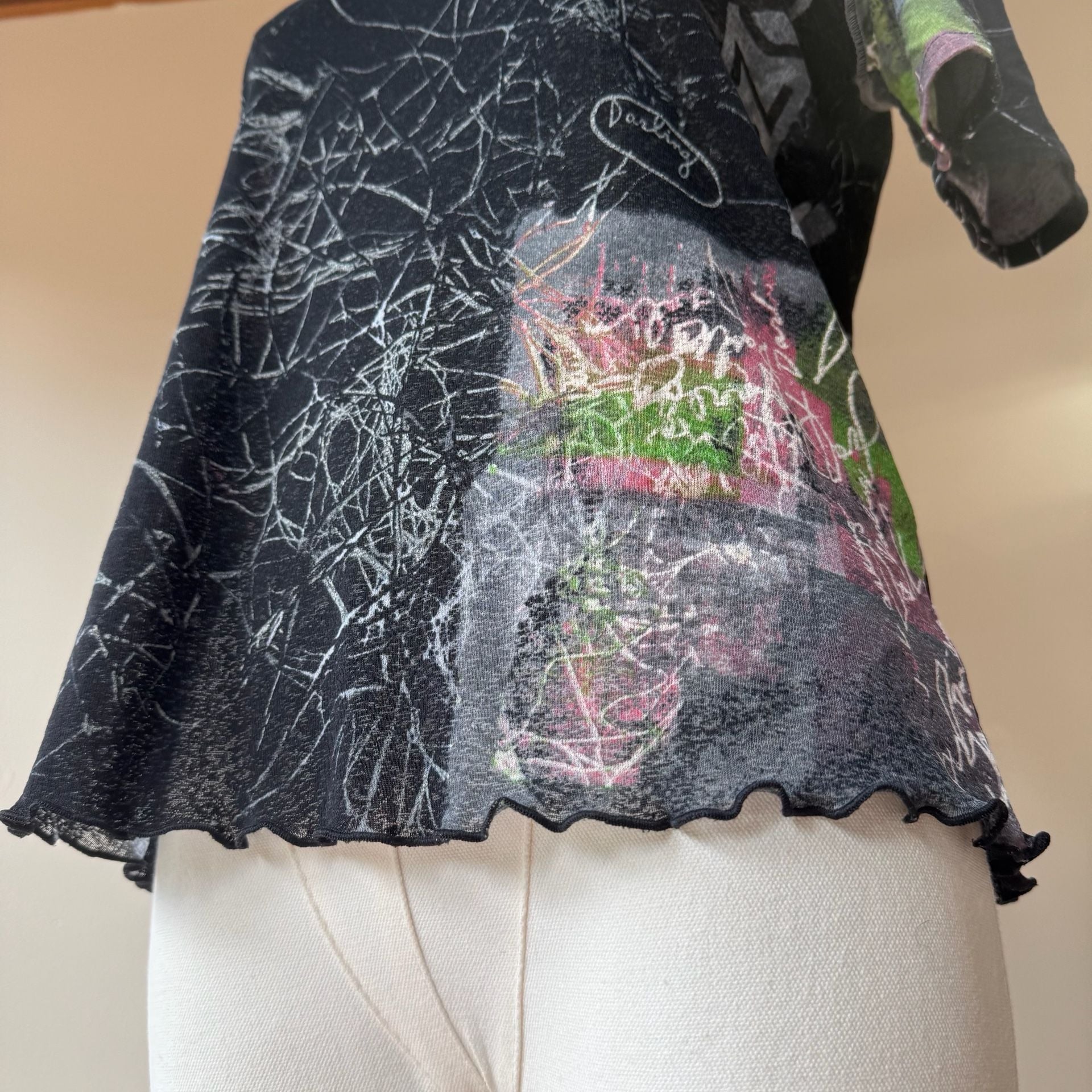 Italian Roberta Puccini Graphic Mesh T-Shirt Black 3