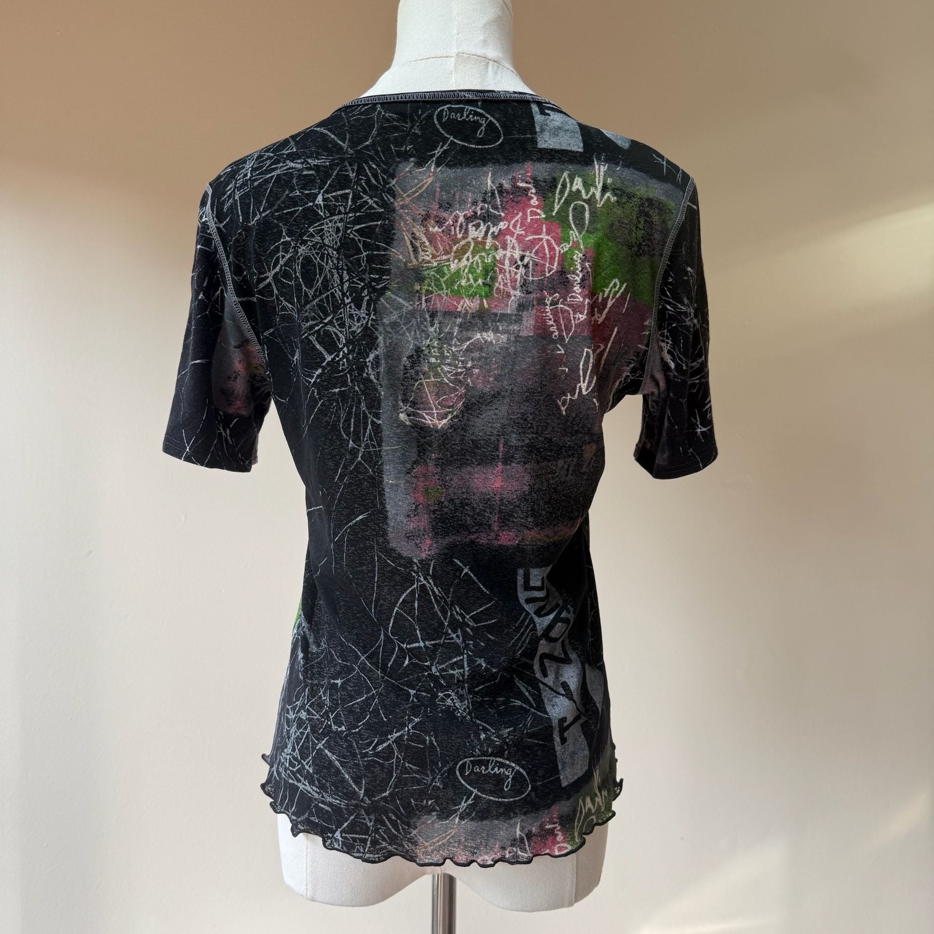 Italian Roberta Puccini Graphic Mesh T-Shirt Black 4