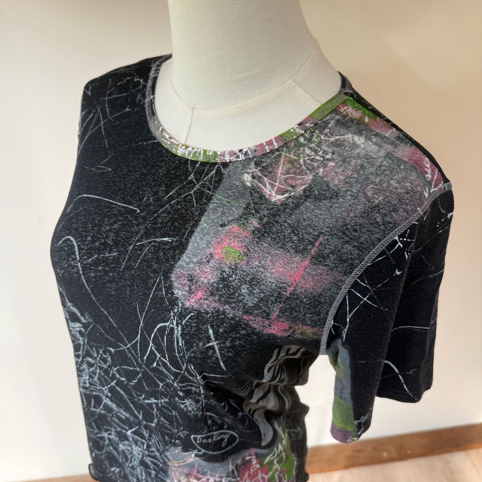 Italian Roberta Puccini Graphic Mesh T-Shirt Black 6