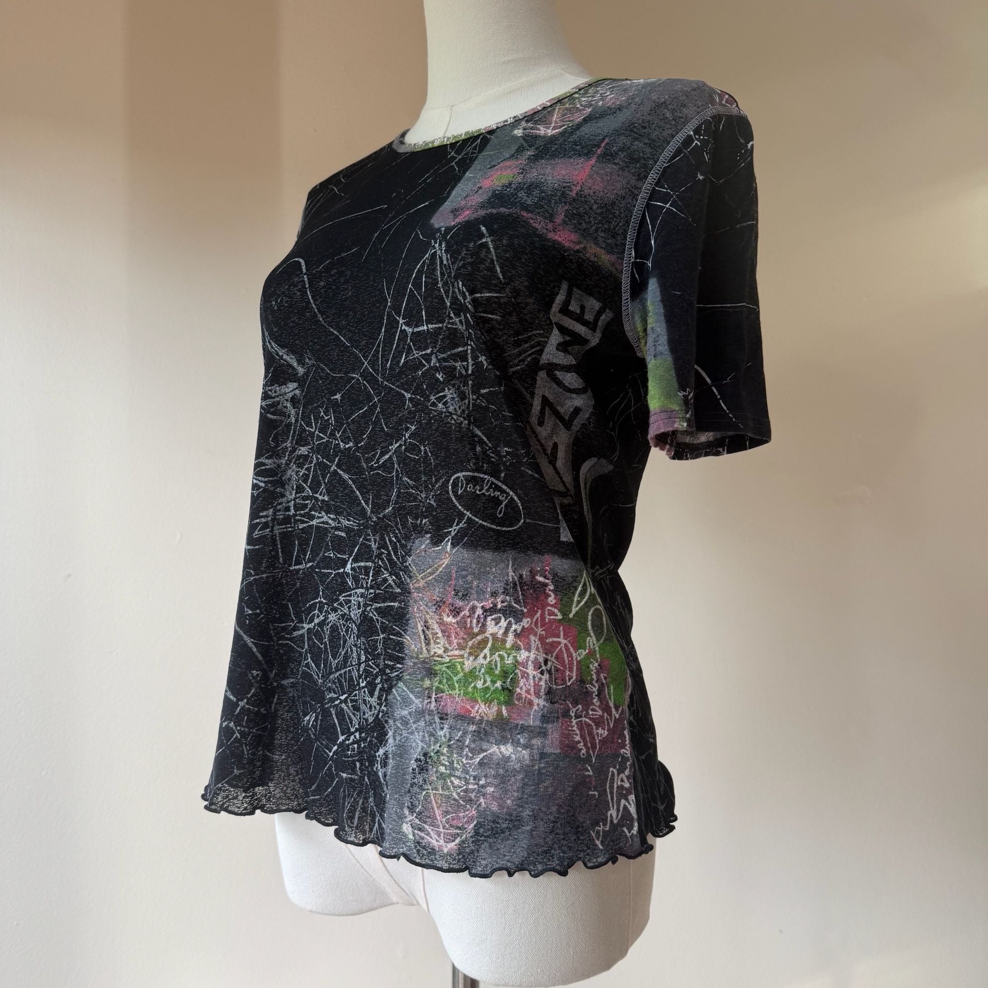 Italian Roberta Puccini Graphic Mesh T-Shirt Black 7