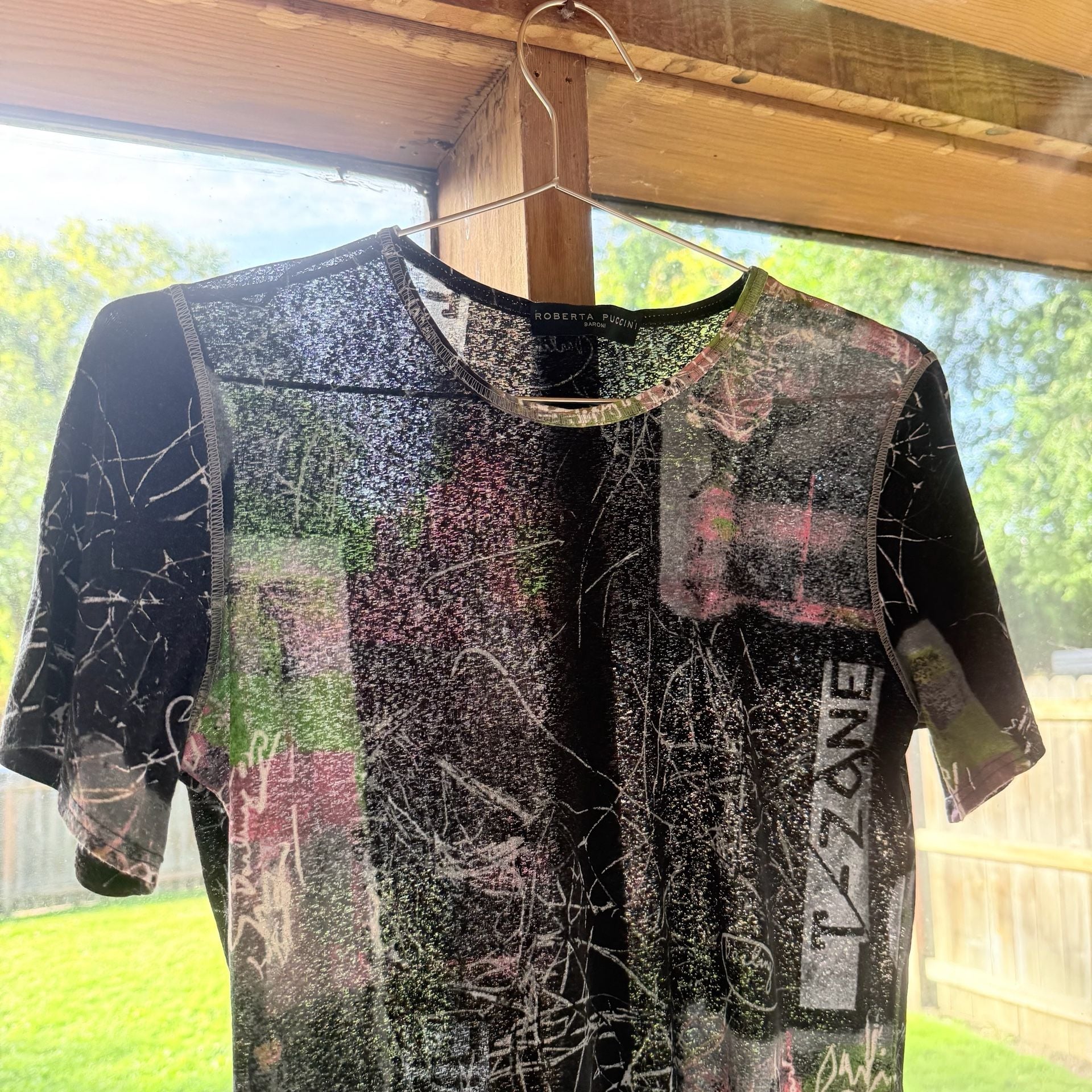 Italian Roberta Puccini Graphic Mesh T-Shirt Black 8