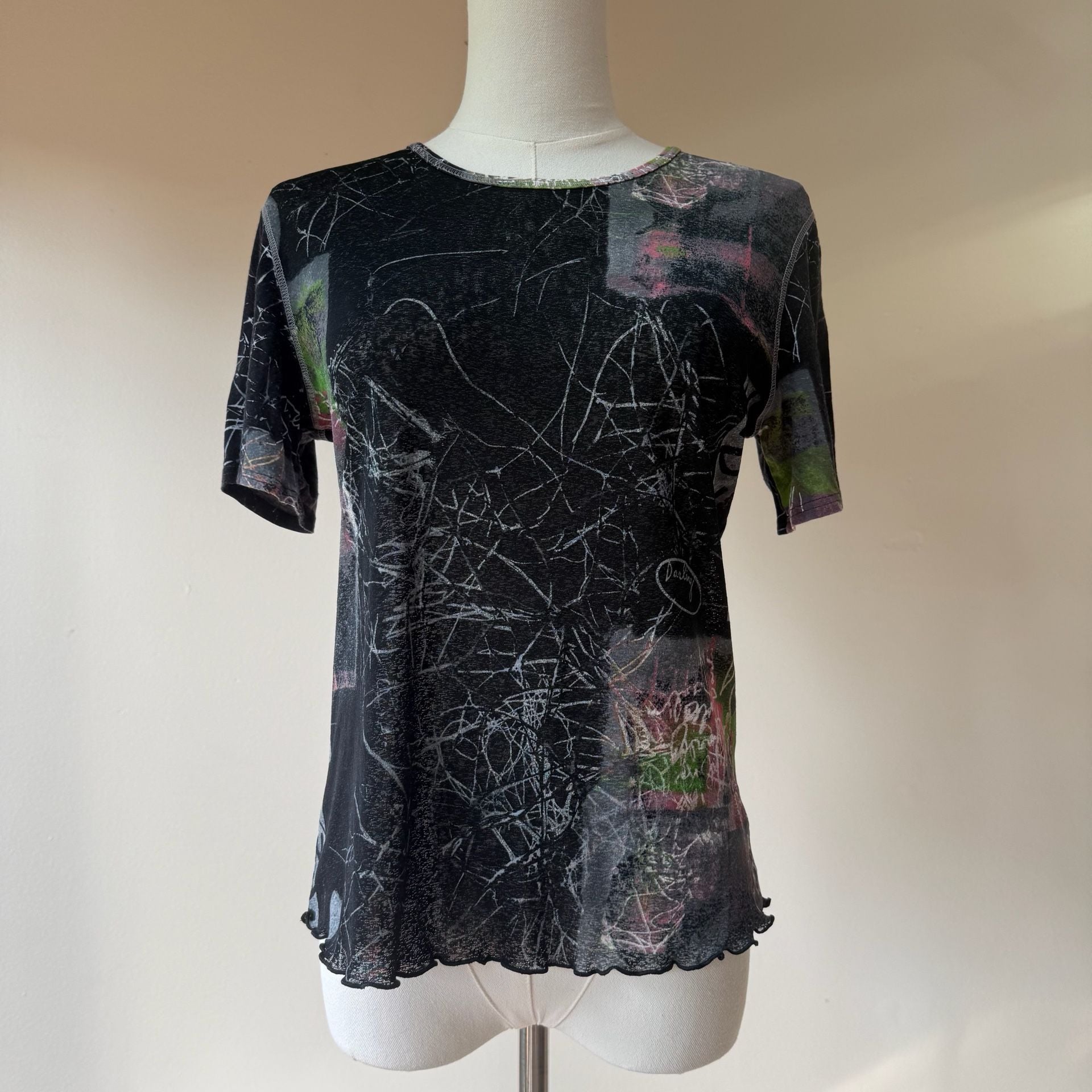 Italian Roberta Puccini Graphic Mesh T-Shirt Black 11