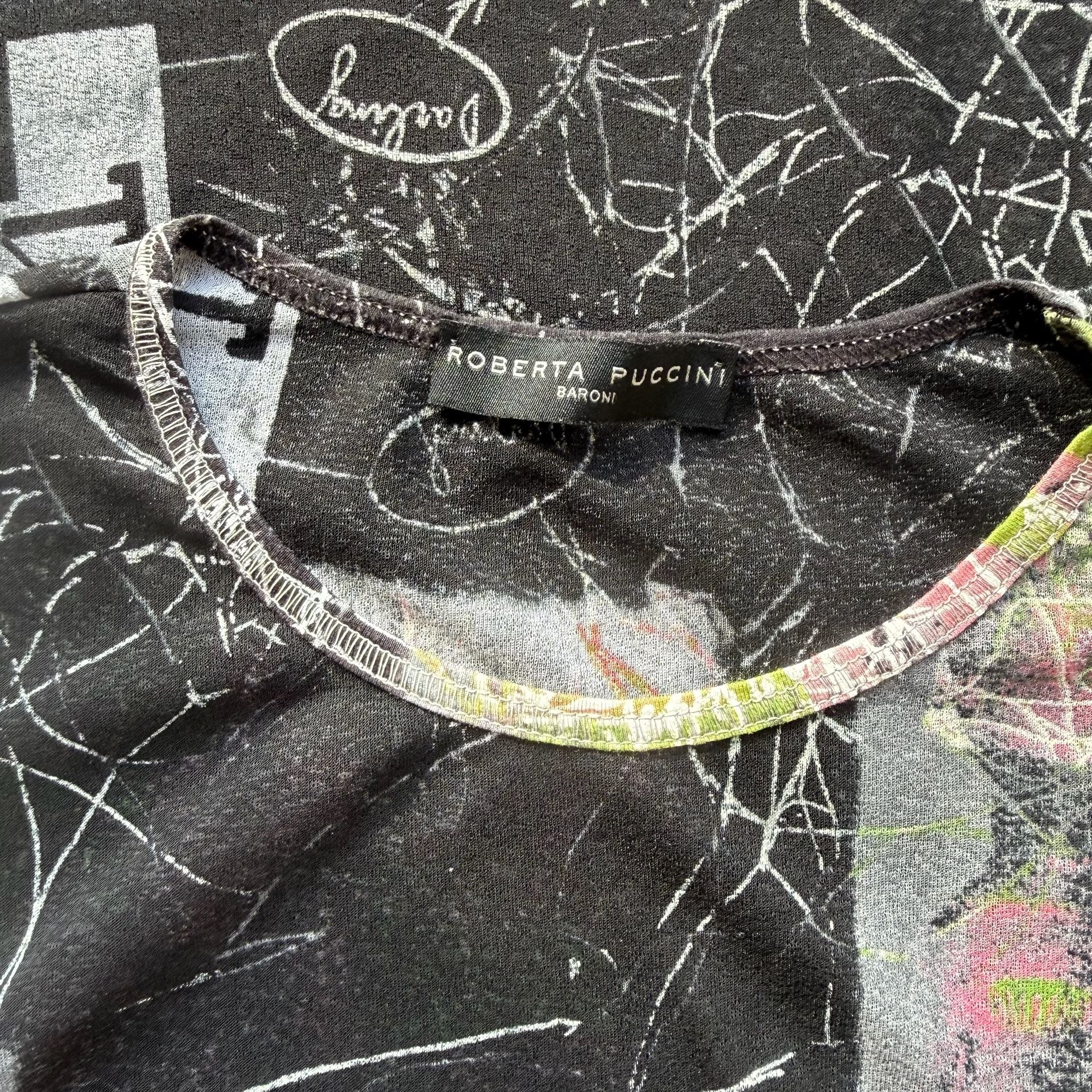 Italian Roberta Puccini Graphic Mesh T-Shirt Black 12