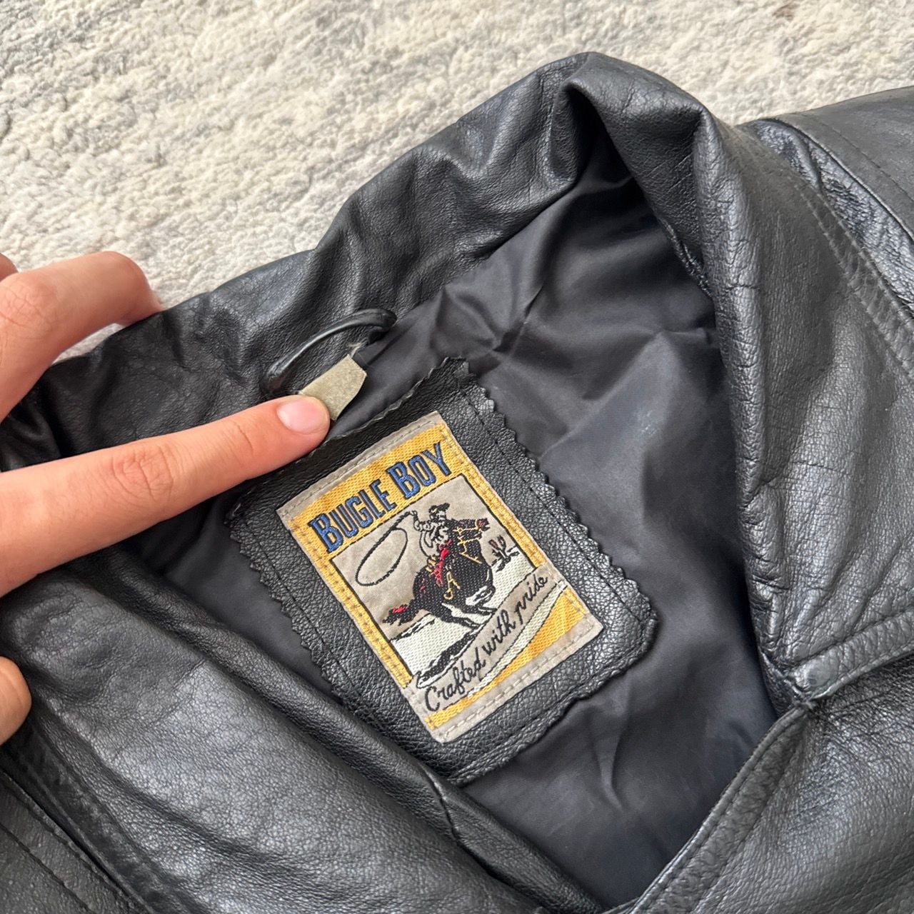 Vintage 90s Bugle Boy Black Genuine Leather Bomber Jacket Size Large 3