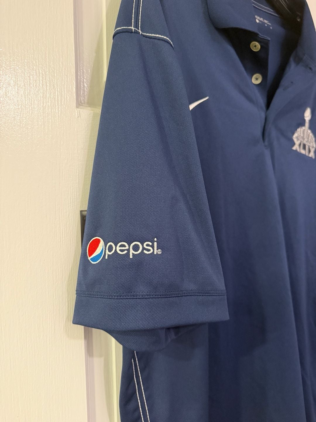 Nike Golf Super Bowl XLIX Polo Shirt Size L Blue Dri-Fit Pepsi 6