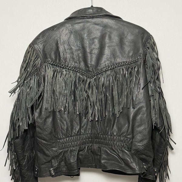 Rare Vintage 1990s M.O.B. Heavy Leather Western Fringe Biker Jacket Women's 16