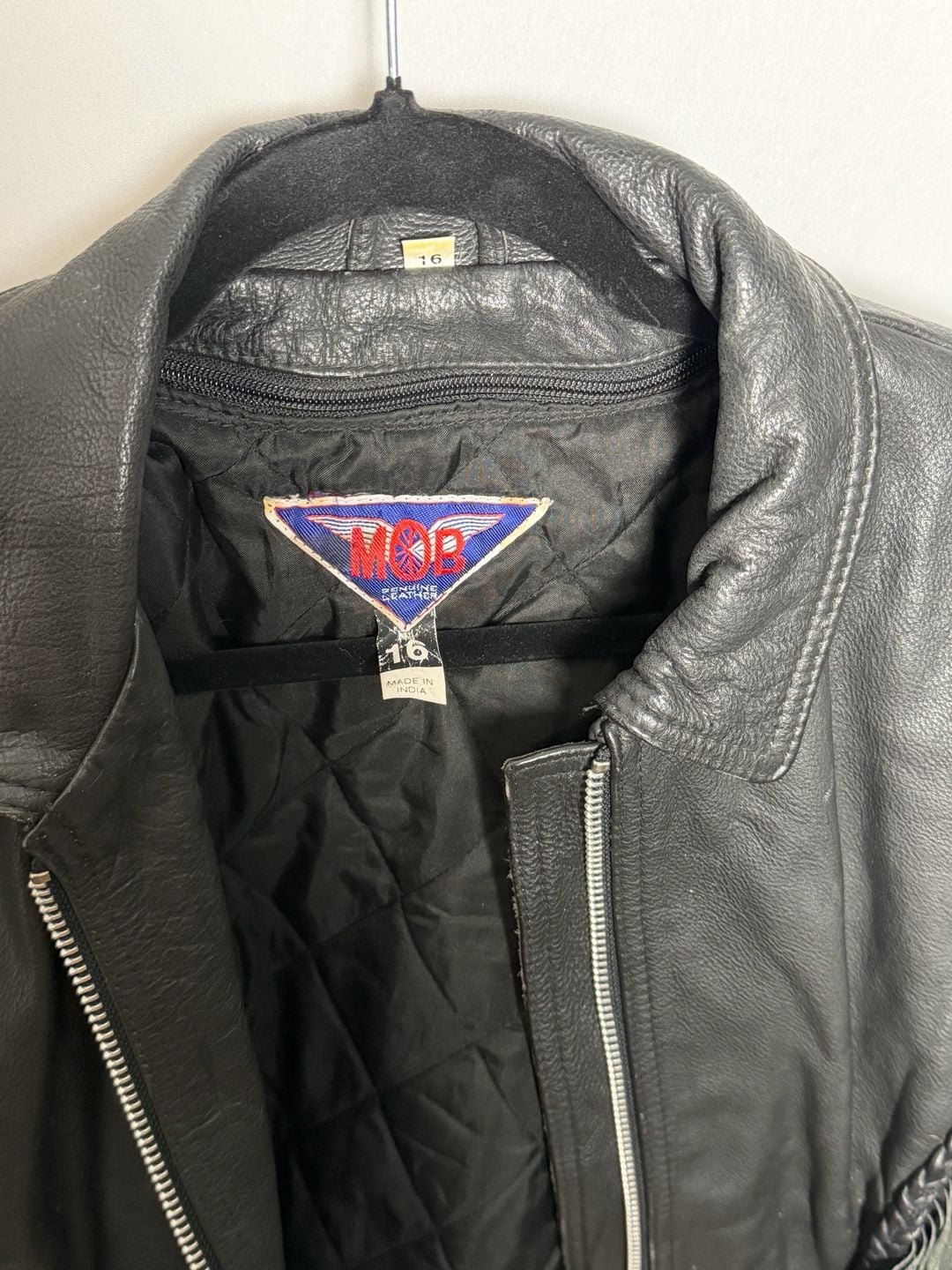 Rare Vintage 1990s M.O.B. Heavy Leather Western Fringe Biker Jacket Women's 16 8