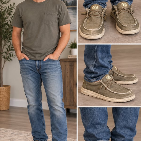 Hey Dude Wally Sox Olive Canvas Mens Shoes Size 7