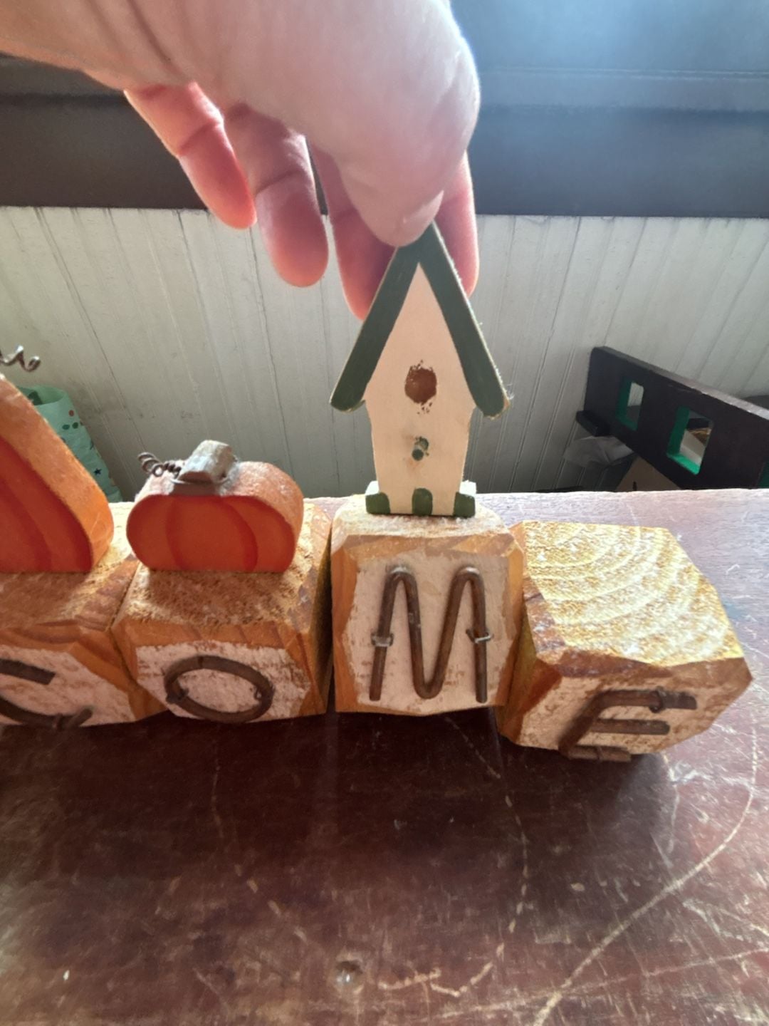 Primitive Folk Art Wooden Welcome Sign Fall Decor Blocks 8