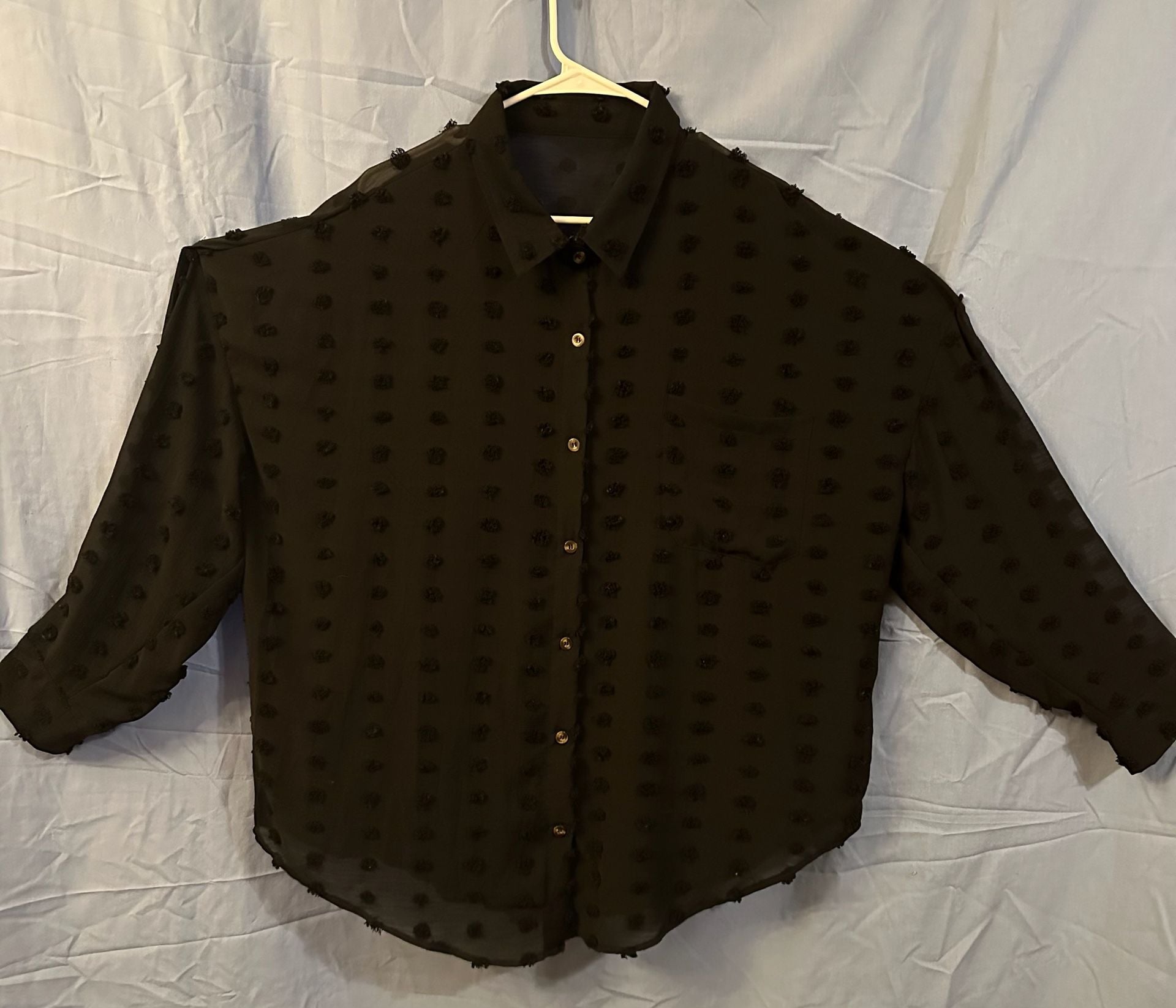 Unbranded Black Sheer Swiss Dot Button Down Shirt Size 2XL 2