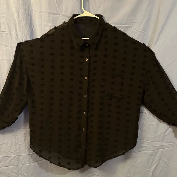 Unbranded Black Sheer Swiss Dot Button Down Shirt Size 2XL