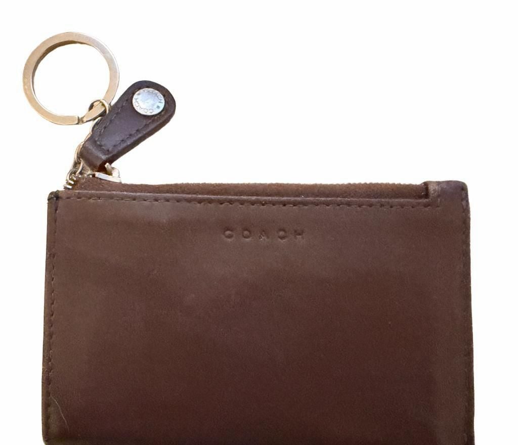 Coach Brown Leather Zip Card Case Wallet with Keychain 2