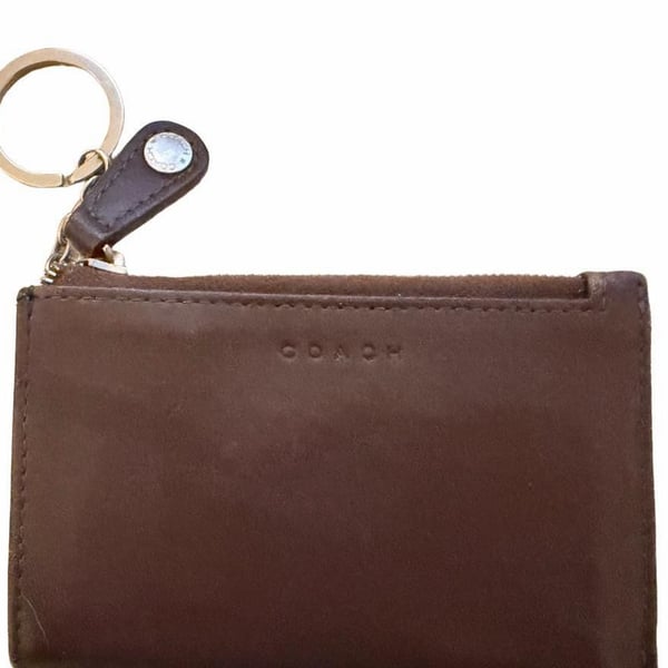 Coach Brown Leather Zip Card Case Wallet with Keychain