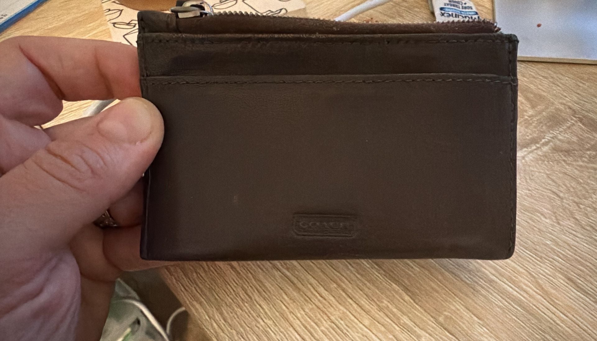 Coach Brown Leather Zip Card Case Wallet with Keychain 6