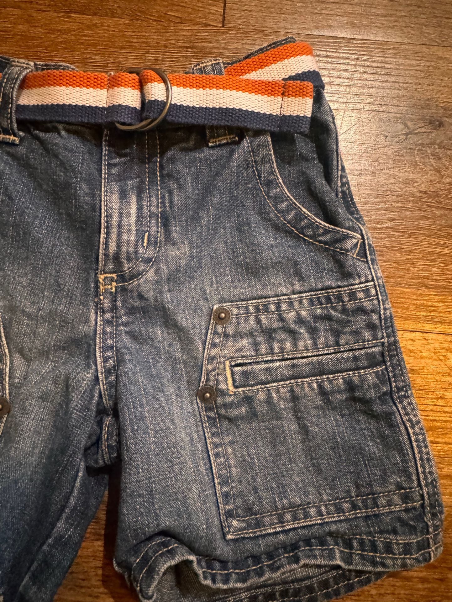 Y2K Gymboree Cargo Denim Shorts Size 12-18 Mos With Belt 3