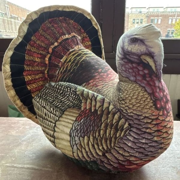Vintage Handcrafted Stuffed Fabric Turkey Thanksgiving Centerpiece