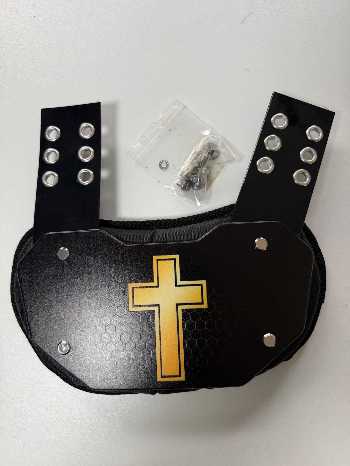 O Shield Golden Cross Chrome Football Back Plate Black 1