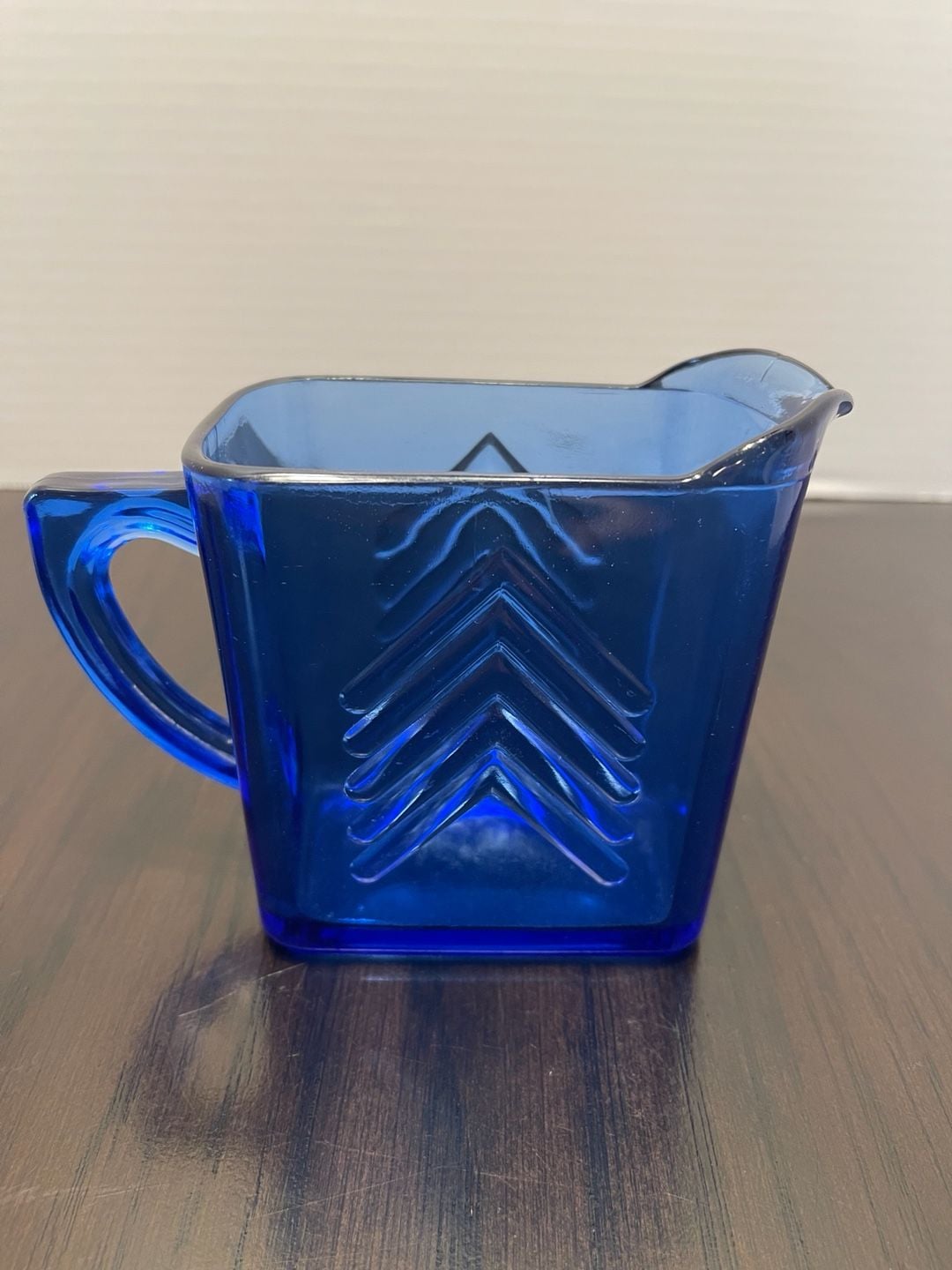 Vintage Hazel Atlas Cobalt Blue Chevron Creamer Depression Glass Pitcher MCM 1