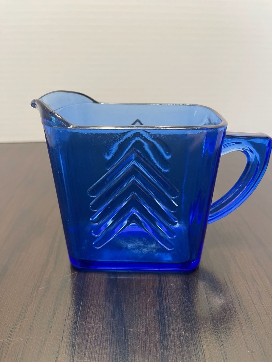 Vintage Hazel Atlas Cobalt Blue Chevron Creamer Depression Glass Pitcher MCM 3