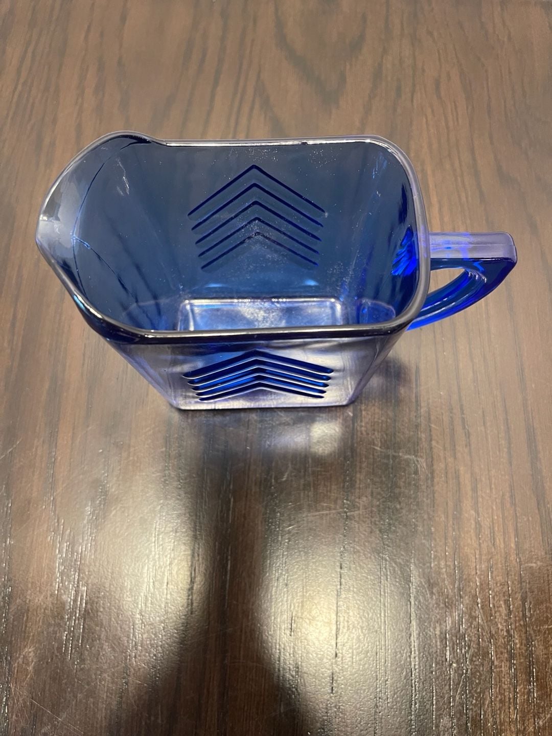 Vintage Hazel Atlas Cobalt Blue Chevron Creamer Depression Glass Pitcher MCM 5