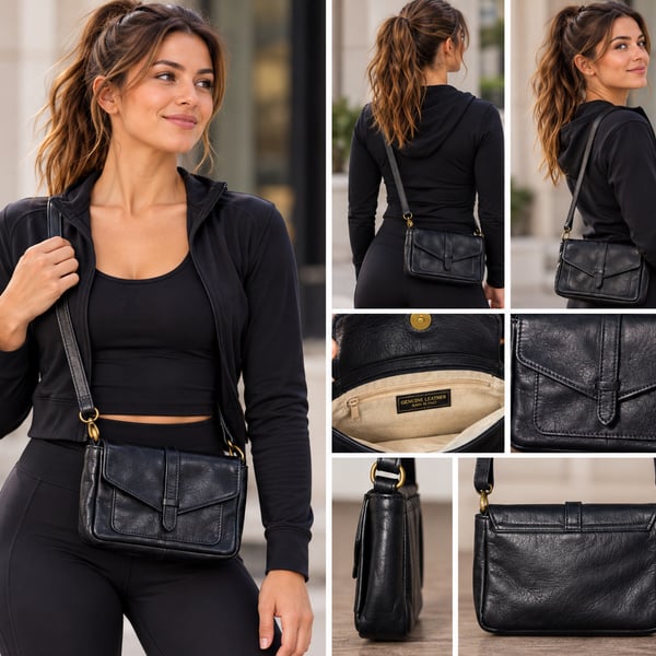 Genuine Leather Made In Italy Crossbody Bag Black