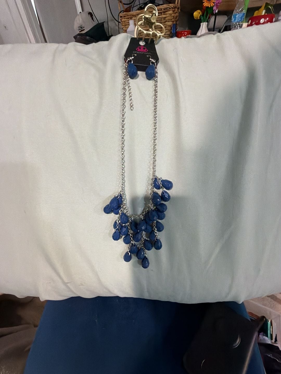 Paparazzi Serenely Scattered Blue Necklace and Earrings Set 1