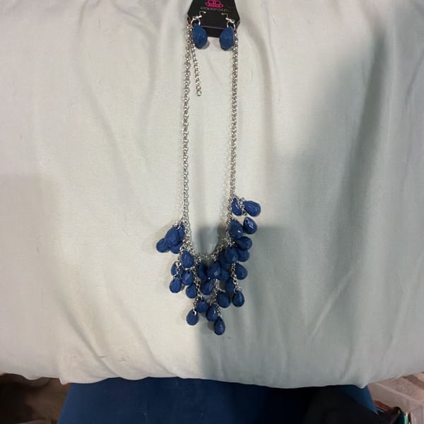 Paparazzi Serenely Scattered Blue Necklace and Earrings Set