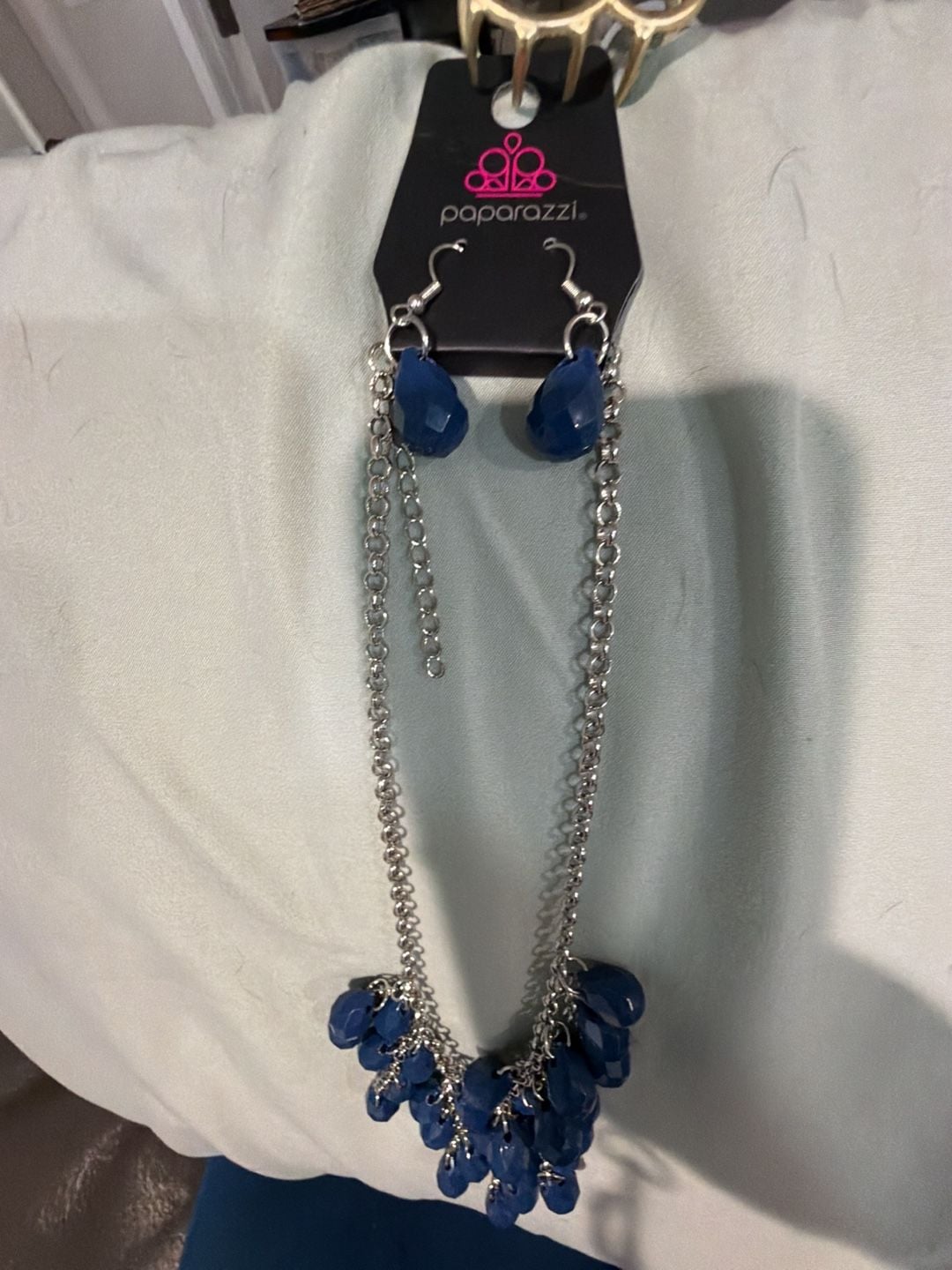 Paparazzi Serenely Scattered Blue Necklace and Earrings Set 3