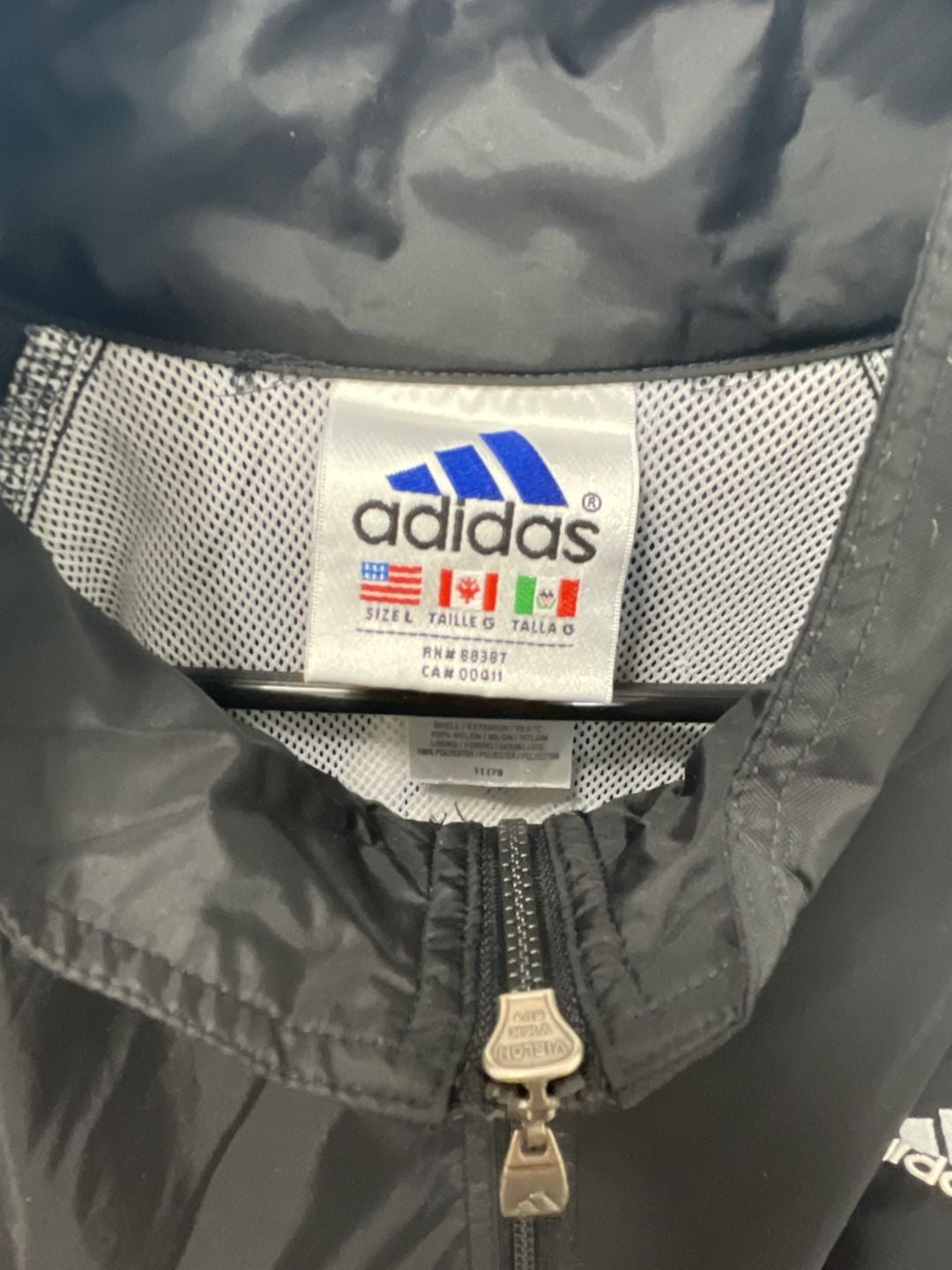 Vintage 1990s Adidas Black Nylon Full Zip Windbreaker Jacket Size L 5