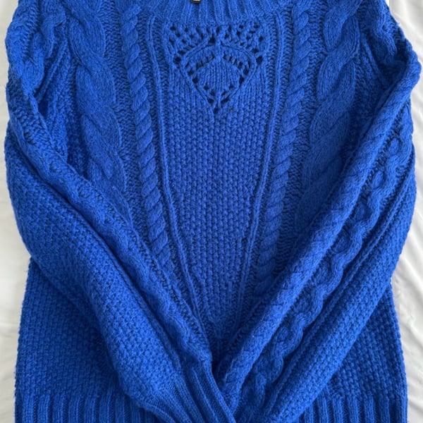 Talbots Blue Cable Knit Sweater Size XS V-Neck Pullover