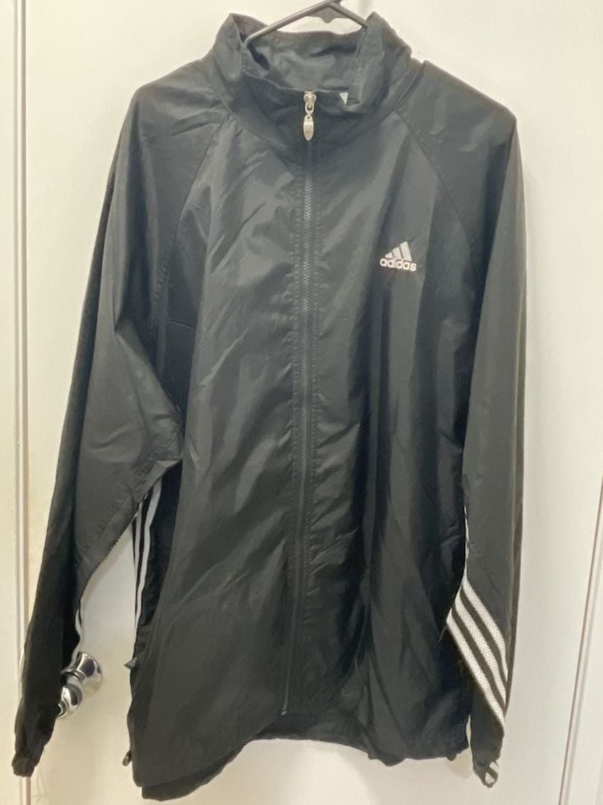 Vintage 1990s Adidas Black Nylon Full Zip Windbreaker Jacket Size L 2