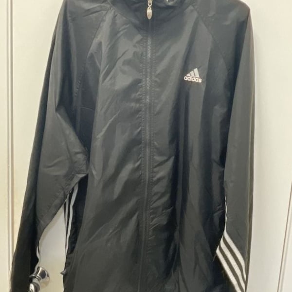 Vintage 1990s Adidas Black Nylon Full Zip Windbreaker Jacket Size L