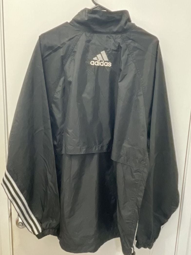 Vintage 1990s Adidas Black Nylon Full Zip Windbreaker Jacket Size L 3