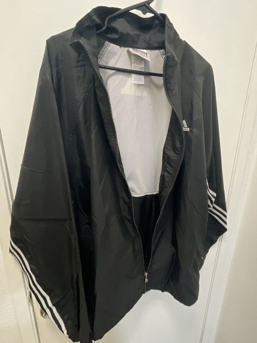 Vintage 1990s Adidas Black Nylon Full Zip Windbreaker Jacket Size L 7