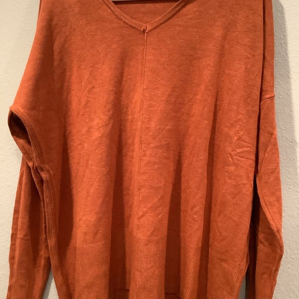 Dreamers by Debut Burnt Orange Hooded V-Neck Sweater Size M/L
