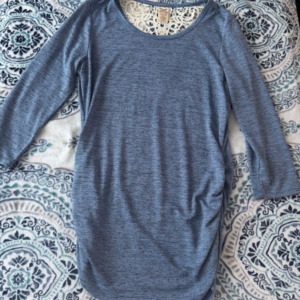 Faded Glory Blue Lace Back 3/4 Sleeve Dress Size L