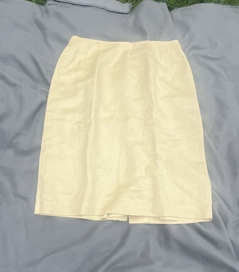 Linda Allard Ellen Tracy Skirt Suit Size 10 Cream Linen Silk 8