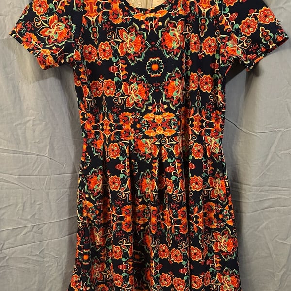 LuLaRoe Amelia Dress Size 3XL Navy Blue Orange Floral Print