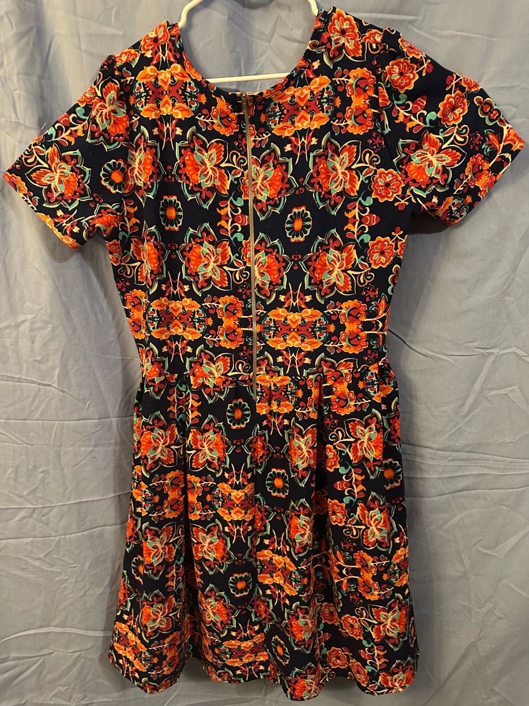 LuLaRoe Amelia Dress Size 3XL Navy Blue Orange Floral Print 4