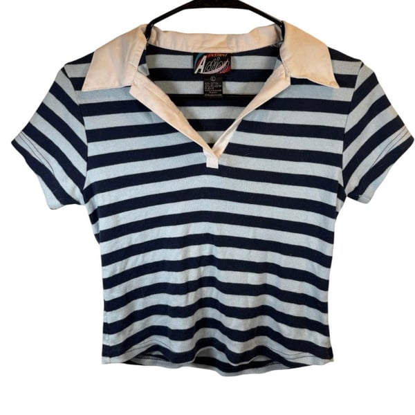 Instant Action Vintage 90s/Y2k Short Sleeve Striped Polo Size L Blue White
