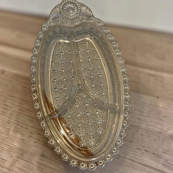 Hazel-Atlas Jewel Pattern Divided Glass Relish Dish