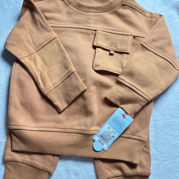Cat & Jack Sand Brown Pullover Crewneck Sweatshirt and Joggers Set 2T