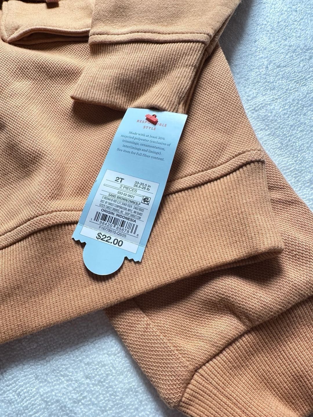 Cat & Jack Sand Brown Pullover Crewneck Sweatshirt and Joggers Set 2T 2