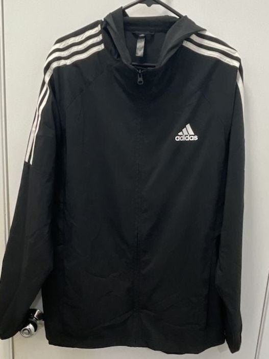 Adidas Black Windbreaker Jacket Size L Hooded Zip Up Track Jacket 2