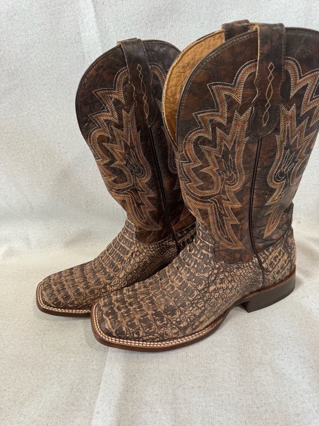 Tony Lama Mitcham Caiman Boots TL5259 Brown Hornback Leather Square Toe 2