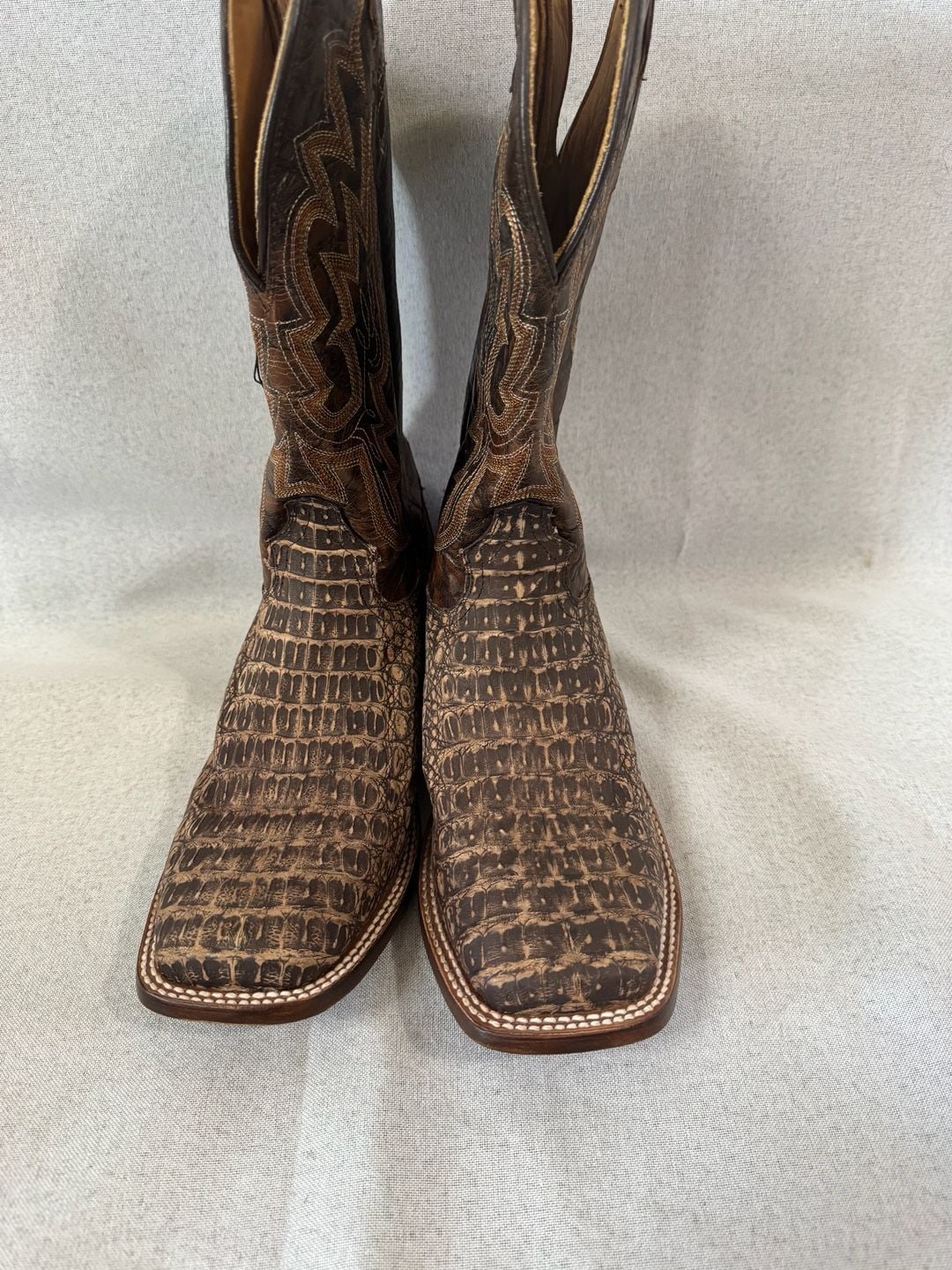 Tony Lama Mitcham Caiman Boots TL5259 Brown Hornback Leather Square Toe 3