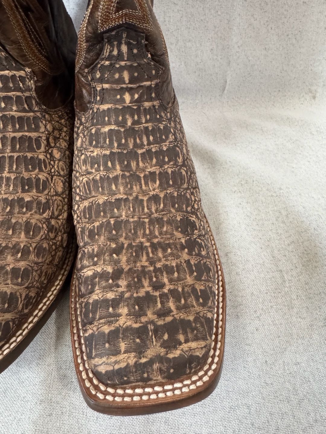 Tony Lama Mitcham Caiman Boots TL5259 Brown Hornback Leather Square Toe 4