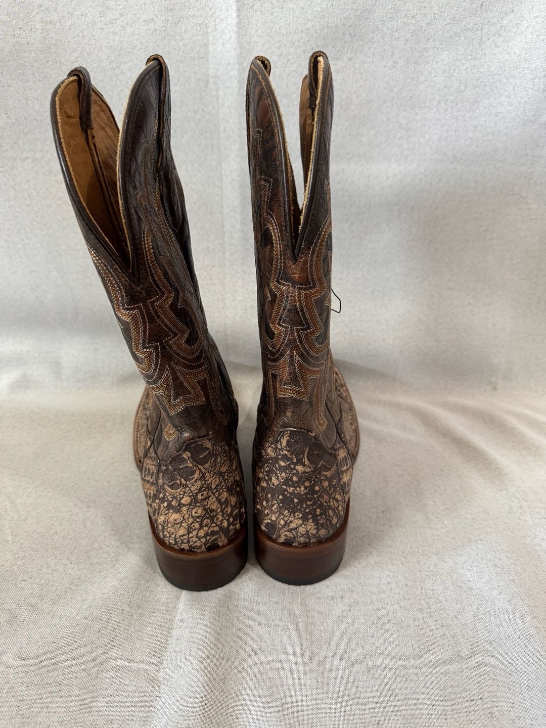 Tony Lama Mitcham Caiman Boots TL5259 Brown Hornback Leather Square Toe 5