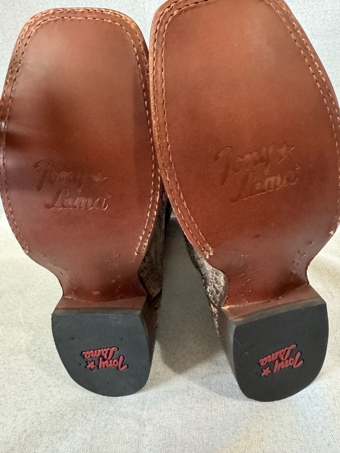 Tony Lama Mitcham Caiman Boots TL5259 Brown Hornback Leather Square Toe 10